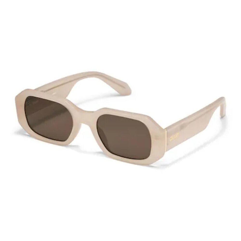 QUAY Hyped Up Sunglasses Cream Frame Brown Smoke Square Lens Retro Unisex NWT - Picture 3 of 3